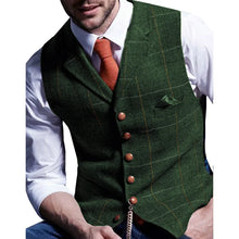 Load image into Gallery viewer, Mens Suit Vest Notched Plaid Wool Herringbone Tweed Waistcoat Casual Formal Business Groomman For Wedding
