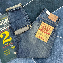 Load image into Gallery viewer, Heavy Washed Distressed Straight Blue Jeans
