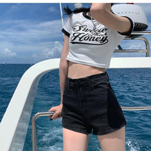 Load image into Gallery viewer, Black White Elegant Slim Denim Shorts
