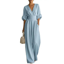Load image into Gallery viewer, Women's Jumpsuit Fashion High Waist V-neck Casual Jumpsuits Sexy Solid Color Office Wide Leg Trousers Overalls Vacation Outfit
