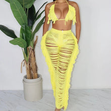 Load image into Gallery viewer, Sexy Two Piece Pant Sets Women Hollow Out Trousers Matching Sets Strapless Tassels Hole Pencil Pants Suits High Street Summer

