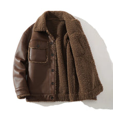 Load image into Gallery viewer, Schinteon Men Suede Leather Jacket Autumn Winter Warm Thick Casual Outwear Faux Lamb Wool Fur Solid Color Turn-down Collar Coat
