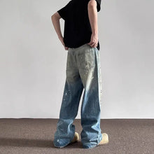 Lade das Bild in den Galerie-Viewer, Spring and Autumn Men and Women Trendy Personalized Straight Tube Inkjet Laundry Jeans American Couple Loose Retro Casual Pants
