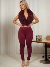 Charger l'image dans la galerie, Nibber Hipster 2-Piece Set Women Plush Tassel Lace-Up Halter v-Neck Backless Vest+High Elasticity Trouser Sexy Midnight Suits
