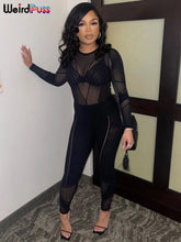 Cargar imagen en el visor de la galería, Weird Puss See Through  Long Sleeve Hollow Out  Jumpsuit
