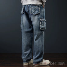 Load image into Gallery viewer, Multi-pocket denim  loose  cargo men wide leg jeans
