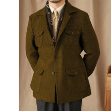 Load image into Gallery viewer, Men's Suits Vintage Herringbone Tweed Blazer British Wool Blend Double Breasted Lightweight Casual Sport Coat Formal Jacket
