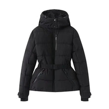Load image into Gallery viewer, Women's Hooded High Waist Padded Parkas Coats with Belt Female Elegant Pockets Skiing Jackets
