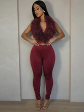 Charger l'image dans la galerie, Nibber Hipster 2-Piece Set Women Plush Tassel Lace-Up Halter v-Neck Backless Vest+High Elasticity Trouser Sexy Midnight Suits

