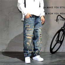 Load image into Gallery viewer, Mens Ripped Baggy Distressed Denim Straight Leg Patchwork Oversized  Jeans

