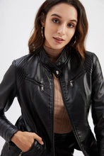 Load image into Gallery viewer, Faux Leather Motorcycle Jacket for Women, Female Coat, Moto Biker, Purple, Black, Zipper windproof jacket leather jacket

