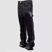 Cargar imagen en el visor de la galería, Pantalones acampanados de mezclilla con capas y retazos elásticos
