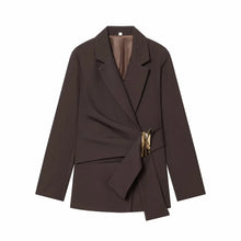 Load image into Gallery viewer, Women Suit Pants Two-Piece Set Buckle Decoration Long Sleeve Blazer Coat + Straight-Leg Pants 2 Pieces Sets Chic Woman Outfits
