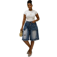 Load image into Gallery viewer, Women's High Waist Distressed Ripped Loose Fit Casual Denim Shorts with Frayed Hem Washed Look Summer Streetwear Bottoms
