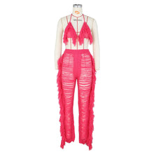 Load image into Gallery viewer, Sexy Two Piece Pant Sets Women Hollow Out Trousers Matching Sets Strapless Tassels Hole Pencil Pants Suits High Street Summer
