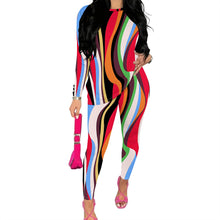 Load image into Gallery viewer, Women's Long Sleeved Two-Piece Set, Fashionable Striped Printed Retro Style Two-Piece Set.
