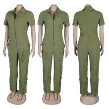 画像をギャラリービューアに読み込む, Front Zipper Turn-down Collar Cargo Jumpsurlt

