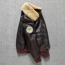 Load image into Gallery viewer, Air Force Flight Jacket Fur Collar Genuine Top Layer Cow Leather Jacket Men Brown Cowhide Men's Winter Military G1 Jacket 6XL
