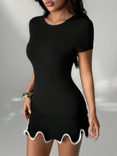 Load image into Gallery viewer, Round neck ruffled slim-fit mini dress
