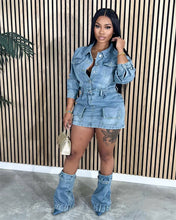 Lade das Bild in den Galerie-Viewer, FAGADOER Fashion Button Long Sleeve Denim Mini Dress
