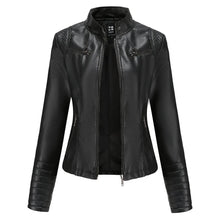 Load image into Gallery viewer, Faux Leather Motorcycle Jacket for Women, Female Coat, Moto Biker, Purple, Black, Zipper windproof jacket leather jacket
