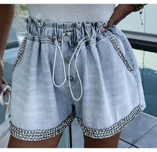 Load image into Gallery viewer, Denim Shorts for Women Streetwear Fashionable and Casual Rhinestone Versatile Y2k Cowboy Half Pants for Female Summer 2024 New
