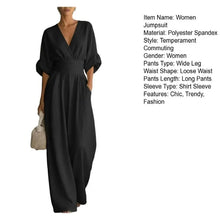 Load image into Gallery viewer, Women's Jumpsuit Fashion High Waist V-neck Casual Jumpsuits Sexy Solid Color Office Wide Leg Trousers Overalls Vacation Outfit
