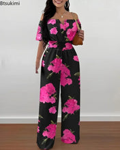 Load image into Gallery viewer, 2026 Jumpsuits for Women Summer Fashion Off Shoulder Casual Short Sleeve Wide Leg Rompers Sexy Slim Ladies Overalls Streetwear
