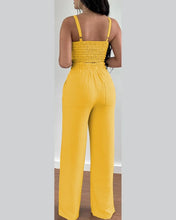 Cargar imagen en el visor de la galería, 2 Piece  V-Neck Strap Shirred Slim Crop Top &amp; Lace-up Wide Leg Pants Sets
