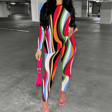 Load image into Gallery viewer, Women's Long Sleeved Two-Piece Set, Fashionable Striped Printed Retro Style Two-Piece Set.
