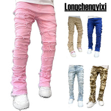 Load image into Gallery viewer, Men's  Patchwork Creative Tassels Decoration Straight Denim Jean
