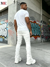 Load image into Gallery viewer, Men's White Denim  Stacked Ripped Slim Flared Jeans
