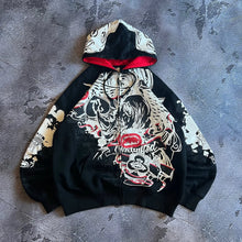 Cargar imagen en el visor de la galería, Sudadera con capucha con estampado de calavera gótica Y2K
