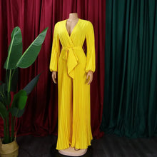 Load image into Gallery viewer, Elegant Pleated Jumpsuits &amp; Rompers Full Sleeve V Neck High Waisted Fashion Ladies Birthday Party Dinner Outfits Overalls Cloth
