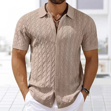 Load image into Gallery viewer, Summe Embroidery Men's Short Sleeved Fashion knitted Shirt 2025 Men's Business Solid Color Casual Button Cardigan POLO Shirt Top
