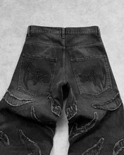 Load image into Gallery viewer, Distressed Retro Black Pants Embroidery Harajuku Gothic Wide Leg Jeans
