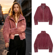 Load image into Gallery viewer, Women's  Versatile Stand Collar Short Zipper Polyester Long Sleeve Biker Jacket
