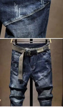 Load image into Gallery viewer, Slim Fit Denim Scratched Details and Pencil Jeans
