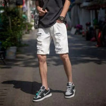 Load image into Gallery viewer, Men's Fashion Denim Shorts Summer Ripped Casual Denim Knee Length Solid Jeans Shorts White Classic Jeans Shorts Y2k Streetwear
