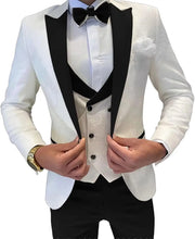 Load image into Gallery viewer, Mens Jacquard Suit 3 Piece Slim Fit Suits Prom Formal Business Suit for Men Jacket Vest Pants Wedding Suit
