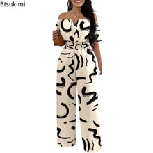 Load image into Gallery viewer, 2026 Jumpsuits for Women Summer Fashion Off Shoulder Casual Short Sleeve Wide Leg Rompers Sexy Slim Ladies Overalls Streetwear
