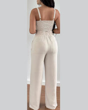 Cargar imagen en el visor de la galería, 2 Piece  V-Neck Strap Shirred Slim Crop Top &amp; Lace-up Wide Leg Pants Sets
