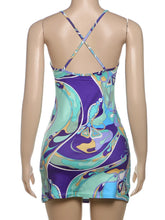 Cargar imagen en el visor de la galería, Weird Puss Colorful Print Backless Sleeveless Dress
