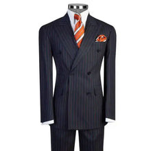 Load image into Gallery viewer, Men's Navy Blue 2 Piece  Striped Double Breasted  Suit
