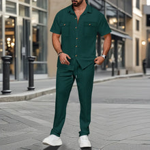 Load image into Gallery viewer, Men's Summer Fashion Comfortable Casual Sports Two-Piece Suit Workwear Shirt And Pants Set Short Sleeve Shirt
