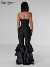 Load image into Gallery viewer, New One Pieces Jumpsuits Women Black Strapless Sleeveless Sexy Rompers Slim Fit Long Ruffles Flare Pant Night Club Even Overalls
