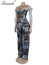 Lade das Bild in den Galerie-Viewer, Znaiml New Print Off Shoulder Bandage Crop Tops and Wide Legs Cargo Pants
