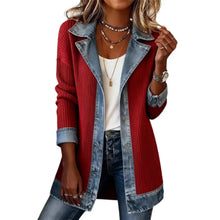 Load image into Gallery viewer, Women Denim Patchwork  Collared Button Blazer Jacket
