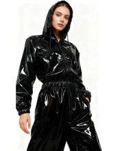 Load image into Gallery viewer, Women's Hooded  Sexy PU Leather Loose Solid Color PVC Shiny Wet Jumpsuit

