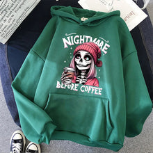 Load image into Gallery viewer, Slogan Nightmare Before Coffe Graphic Sweatshirt Unisex Fall Winter Hoody Y2k Clothing Women's Skeleton Halloween Pocket Hoodies
